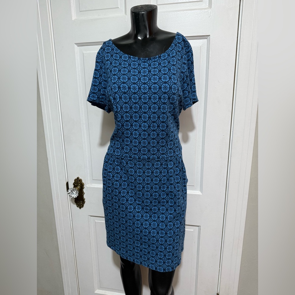 Womens Boden 14R Blue Patterned Dress Short Sleeve Pockets